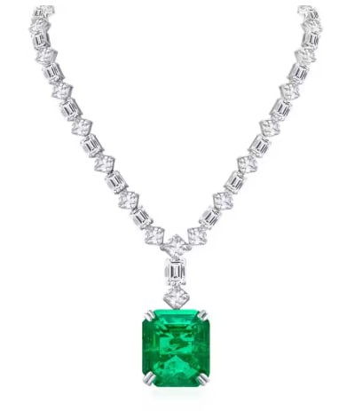 Precioso collar de esmeraldas y diamantes cultivados en laboratorio, 100% auténtico, de plata de ley 925, ideal para compromisos y bodas. Joyería nupcial para mujer.